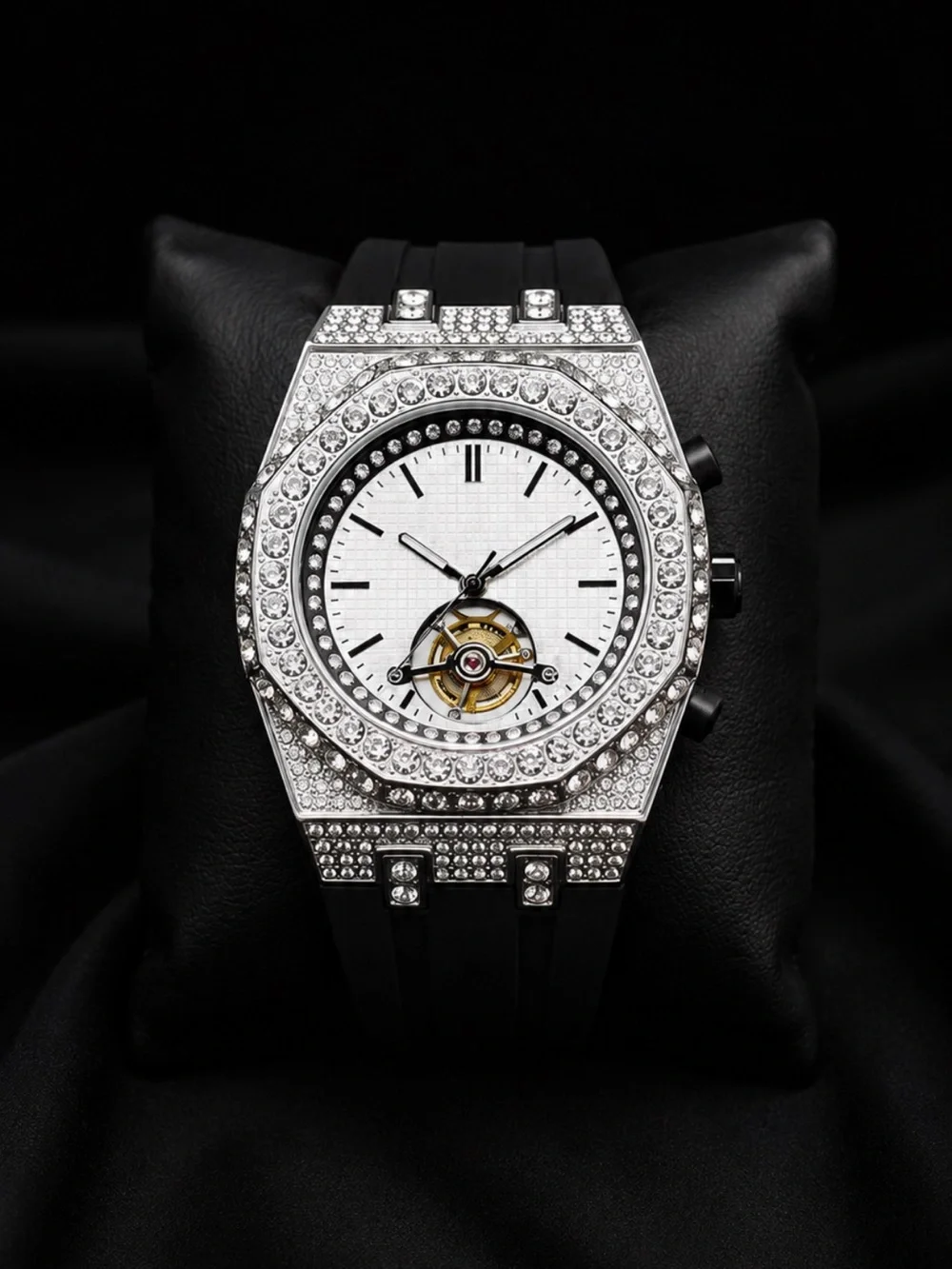Iced Out VVS Simulated Diamond Stainless Steel Watch Pave Set Fully Iced Lux